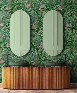Brand Mckenzie Tropical Forest Forest Wallpaper, Dark Green & Pink Wallpaper & Paint