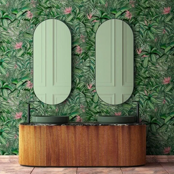 Brand Mckenzie Tropical Forest Forest Wallpaper, Dark Green & Pink Wallpaper & Paint 4 Brand Mckenzie Tropical Forest Forest Wallpaper, Dark Green & Pink Wallpaper & Paint
