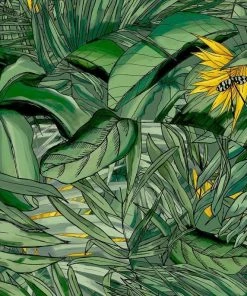 Brand Mckenzie Tropical Forest Wallpaper, Dark Green & Yellow Rose & Thorn
