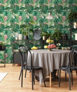 Mind The Gap Memphis To Miami Tropical Foliage Pink Wallpaper