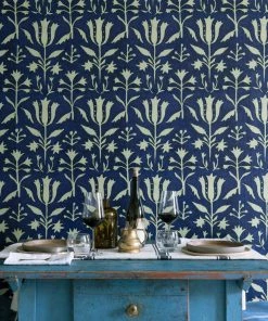 Mind The Gap Folk Couture Tulipan Indigo Wallpaper