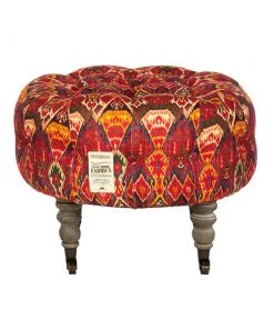 Mind The Gap Indigena Fez Tufted Stool - Uzbek Ikat Linen