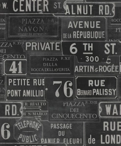 Mind The Gap Vintage Signs Anthracite Wallpaper Les Jardins Royaux