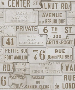 Mind The Gap Les Jardins Royaux Vintage Signs Taupe Wallpaper